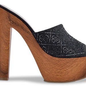 GUESS Women's Gemely Heeled Platform (Black Washed Denim Sz. 7.5)